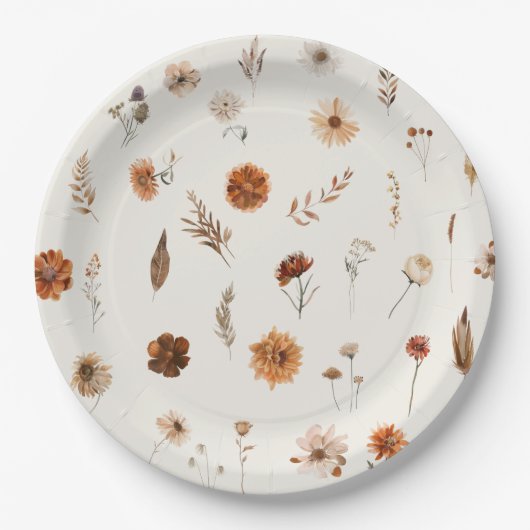 Boho-Herbst-Blumen-Baby-Party  Pappteller (Vorderseite)
