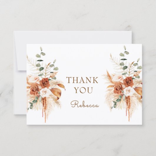 Boho-Herbst-Blumen-Hell-Terrakotta-Minimal Dankeskarte (Vorderseite)
