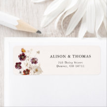Boho-Herbst-Blumen-Hochzeit-Rücksendeadresse