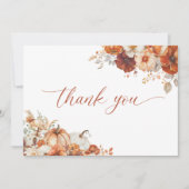 Boho-Herbst-Blumen-Kürbis-Baby-Party Dankeskarte (Vorderseite)