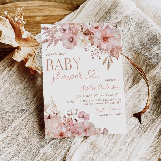 Boho-Herbst-Blumen-Kürbis-Baby-Party Einladung
