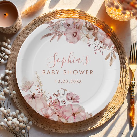Boho-Herbst-Blumen-Kürbis-Baby-Party Pappteller