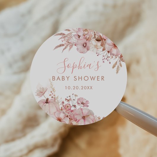 Boho-Herbst-Blumen-Kürbis-Baby-Party Runder Aufkleber