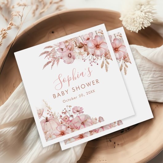 Boho Herbst Blumen Kürbis Baby Shower Serviette