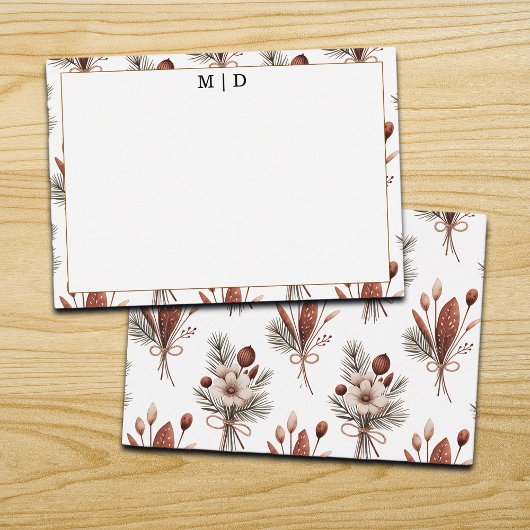 Boho-Herbst-Blumen-Monogramm  Mitteilungskarte