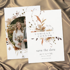Boho-Herbst-Blumen-Neutrale-Rustikale-Hochzeitsfot Save The Date