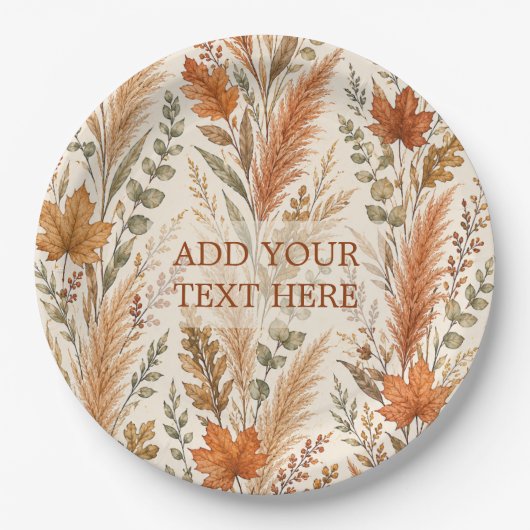 Boho-Herbst-Blumen-Pampasgras-Botanische-Hochzeit Pappteller (Vorderseite)
