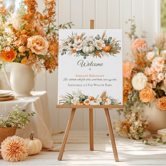 Boho-Herbst-Blumenanordnung Geburtstagsbegrüßung Poster