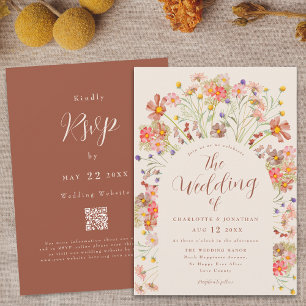 Boho-Herbst-Blumenbogen Terrakotta-Beige Hochzeit Einladung