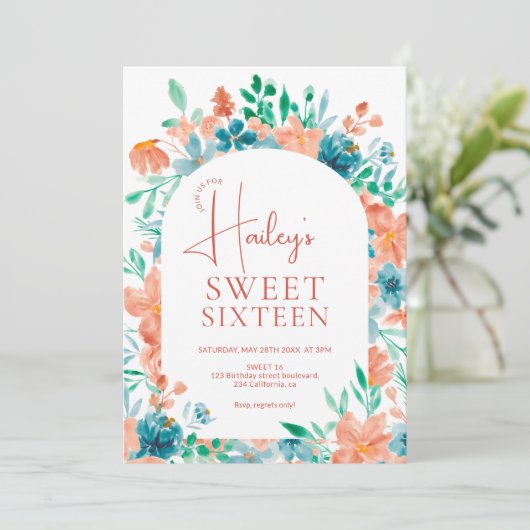 Boho Herbst Blumenfarbe Süß 16 Einladung (Stehend Vorderseite)