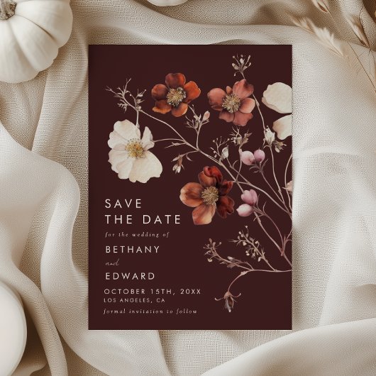 Boho-Herbst-Blumenhochzeit Save The Date