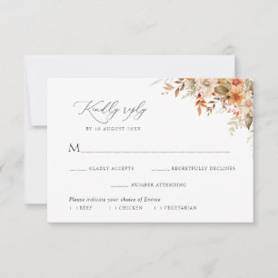 Boho-Herbst-Blumenmuster-Menü-Auswahl-RSVP-Karte RSVP Karte