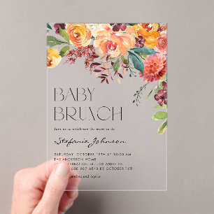 Boho-Herbst-Blumenstrauß-Watercolor-Baby-Brunch Acryleinladungen