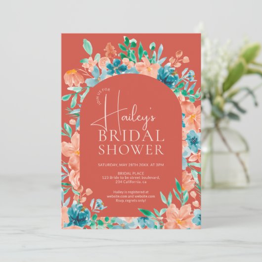 Boho Herbst Blumenwasser-Brautparty Einladung (Stehend Vorderseite)