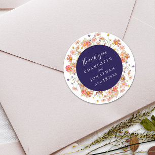 Boho Herbst Floral Navy Blau Hochzeit Danke schön Runder Aufkleber