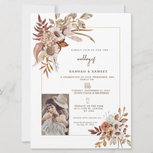 Boho Herbst Foto Hochzeit Einladung. Einladung