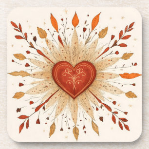 Boho-Herbst-Herz-Illustration Getränkeuntersetzer