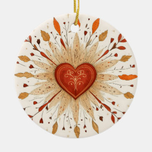 Boho-Herbst-Herz-Illustration Keramik Ornament