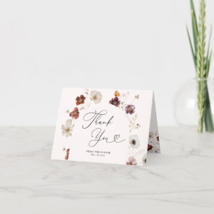Boho-Herbst-Hochzeitsdusche-Blumenbogen zum Verlie Dankeskarte