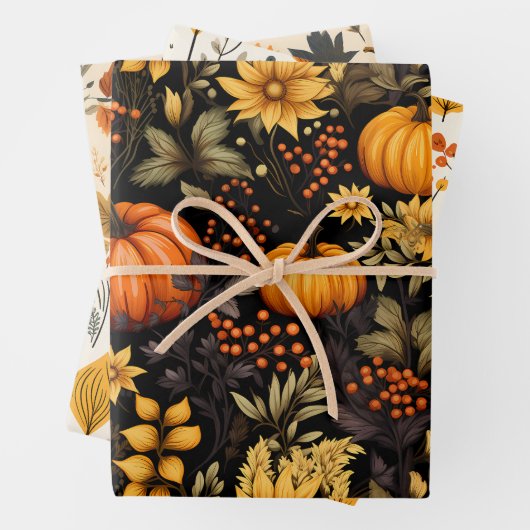 Boho Herbst mit Sonnenblumen, Florals und Pumpkin Geschenkpapier Set (Beispiel)