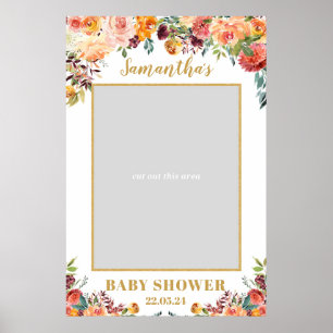 Boho-Herbst-Rosé-orangefarbene Blumen-Foto-Requisi Poster