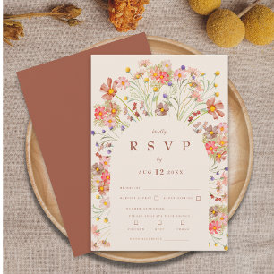 Boho-Herbst-Rustikale Blumenbogen-Hochzeitsessen O RSVP Karte
