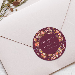 Boho-Herbst-Rustikale-Wildblumen-Blumenhochzeit Runder Aufkleber