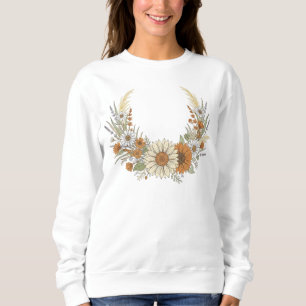 Boho-Herbst-Sonnenblumen- & Gänseblümchen-Kranz mi Sweatshirt