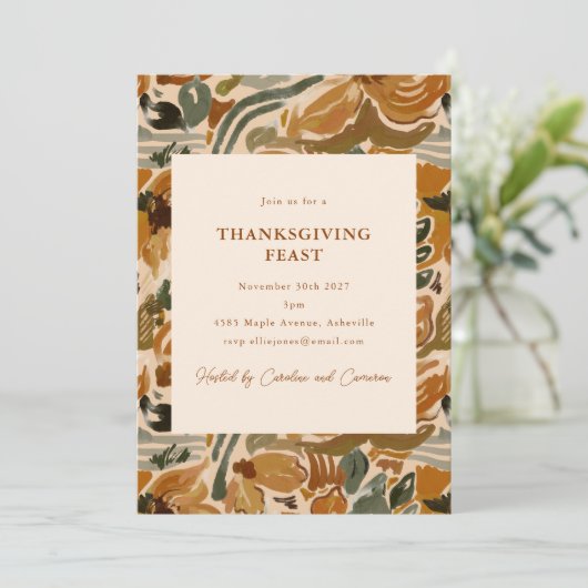 Boho Herbst Terracotta Erntedank Einladung (Stehend Vorderseite)