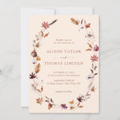 Boho Herbst Terrakotta Blätter Kranz QR Code Hochz Einladung (Vorderseite)