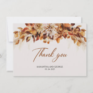 Boho Herbst- und Herbst-Aquarellblumen Blätter Dankeskarte