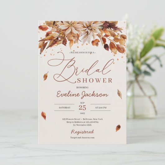 Boho Herbst und Herbstblütenblättern Einladung (Stehend Vorderseite)