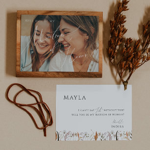 Boho Herbst verblasste Foto Matron of Honor Card Einladung