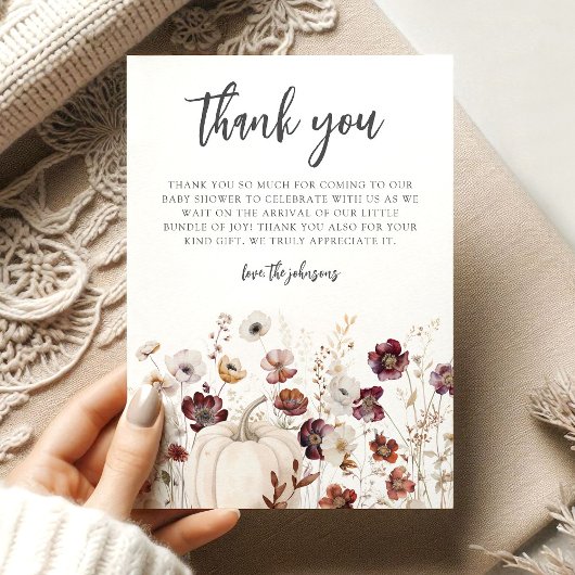 Boho-Herbst-Wildblumen-Baby-Party Dankeskarte