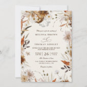 Boho-Herbst-Wildblumen-Beige-QR-Code-Hochzeit Einladung (Vorderseite)