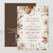 Boho-Herbst-Wildblumen-Beige-QR-Code-Hochzeit Einladung (Vorne/Hinten)