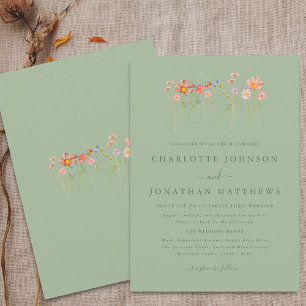 Boho-Herbst-Wildblumen-Blumen-Sage-Grün-Hochzeit Einladung