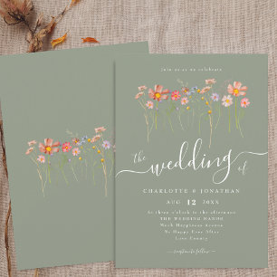 Boho-Herbst-Wildblumen-Blumen-Sage-Grün-Hochzeit Einladung