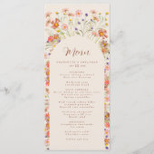 Boho Herbst Wildblumen Blumenbogen Beige Hochzeit Menükarte (Vorderseite)