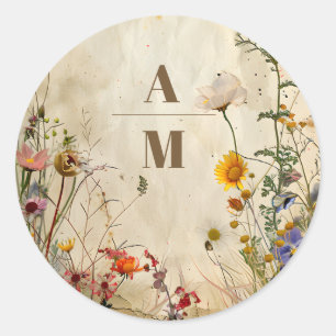 Boho-Herbst-Wildblumen-Hochzeit Runder Aufkleber