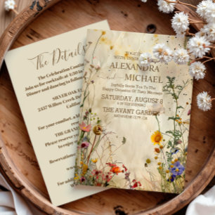 Boho-Herbst-Wildblumen-Hochzeitsdetails Einladung