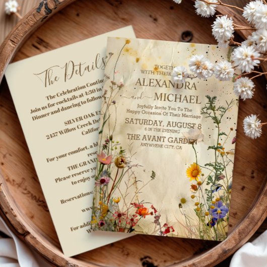 Boho-Herbst-Wildblumen-Hochzeitsdetails Einladung