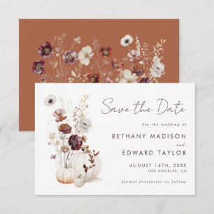 Boho-Herbst-Wildblumen-Kürbis-Hochzeit Save The Date