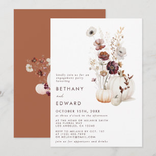 Boho-Herbst-Wildblumen-Kürbis-Verlobungsparty Einladung