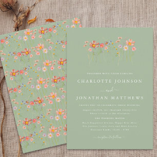 Boho-Herbst-Wildblumen-Sage-Grün-Hochzeit Einladung