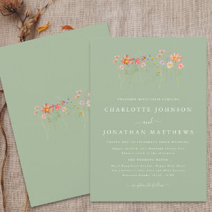 Boho-Herbst-Wildblumen-Sage-Grün-Hochzeit Einladung