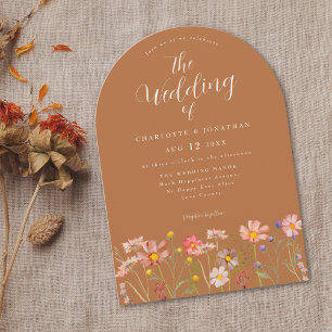Boho-Herbst-Wildblumen-Terrakotta-Hochzeit Einladung