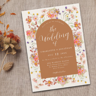 Boho Herbst Wildblumen verbranntes Orange Hochzeit Einladung