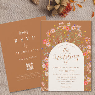 Boho-Herbst-Wildblumenbogen Terrakotta-Hochzeit Einladung