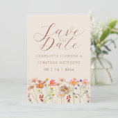 Boho-Herbst-Wildblumenwiese Foto-Hochzeit Save The Date (Stehend Vorderseite)
